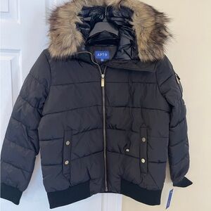 Apt. 9 Charcoal Womens Puffer Coat with Faux Fur Trim